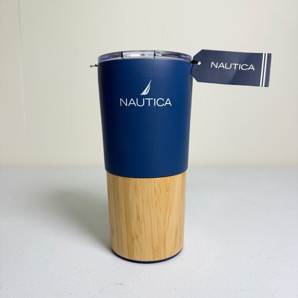 Nautica Stainless Steel Insulated Tumbler Wood Grain Base Travel Mug 18 Oz